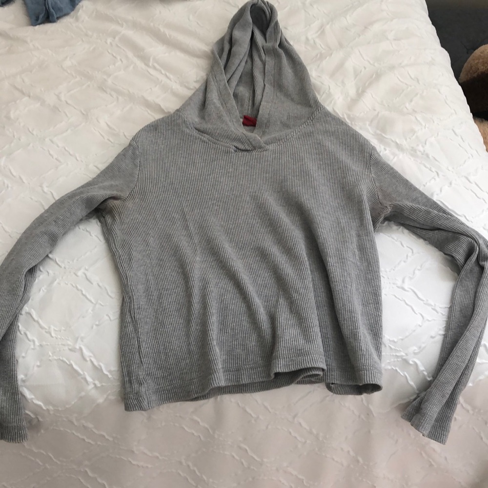 Cropped Gray Waffle Hoodie